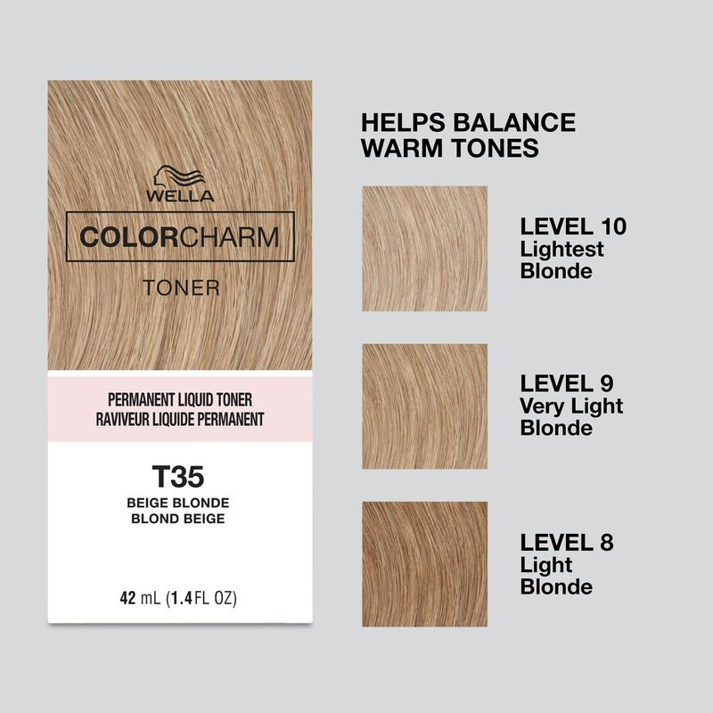 Wella Color Charm Permanent Liquid Creme Hair Color T35 Beige Blonde 42 ml, Neutralize Brass, Free of Parabens, Vegan Formula - Image 4